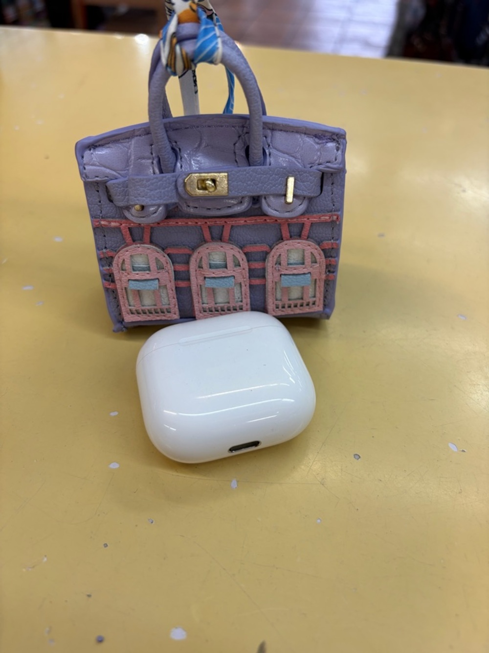 Lavender Mini Tote Charm with Pink & Blue Appliqué